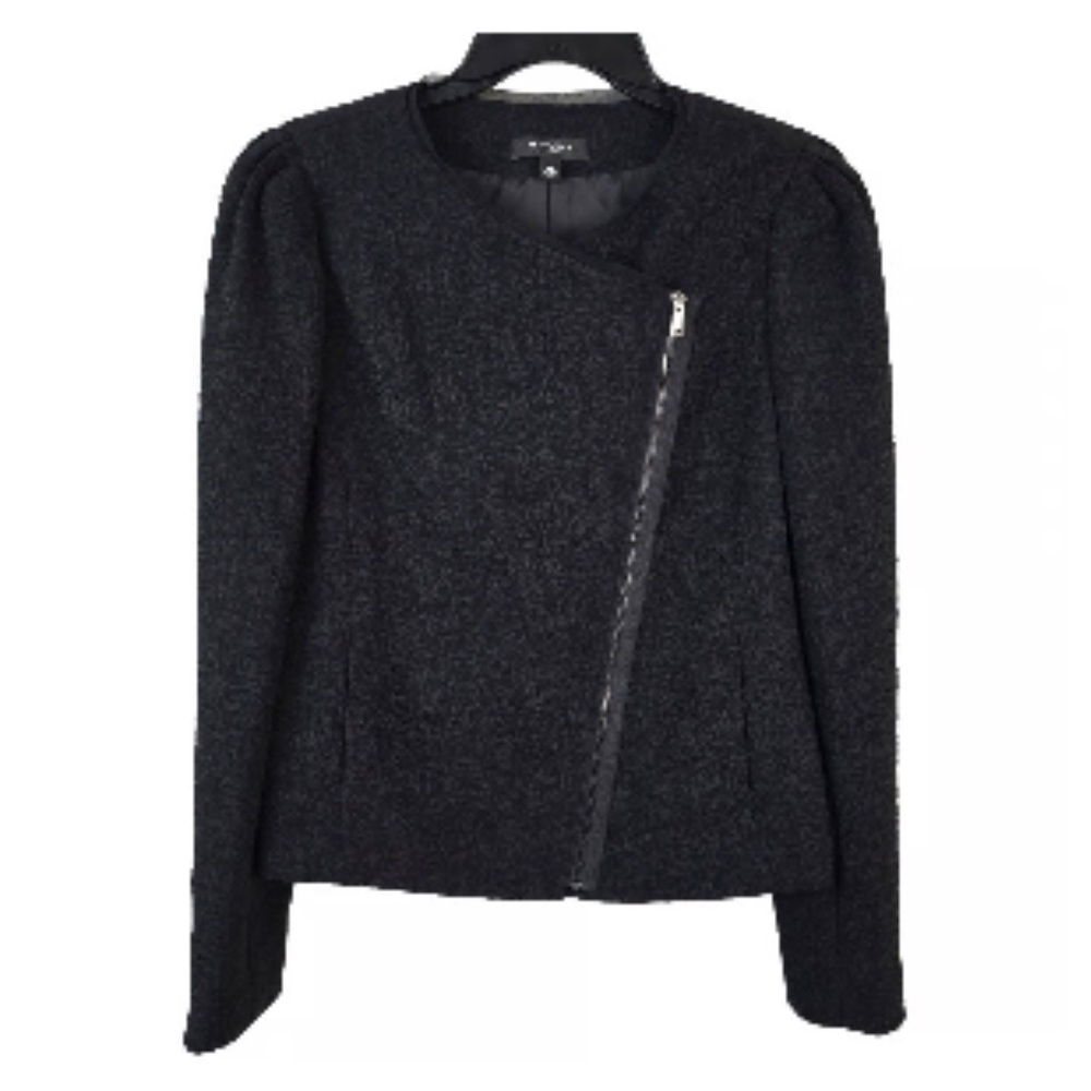 Ann Taylor Blazer Women's 8 Black Textural Asymmetrical Zip Sheer Trim